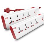 GM 3060 E-Book Power Strip, Extension Cord,Pack of 2, Spike Guard,Fire Retardant Protection,Thermal Trip, Overload Protection, Childsafety Shutter, LED Indicator,2M Cord Length,4 International Sockets