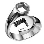 Flongo Stainless Steel Spanner Mechanic Wrench Tool Polished Men Biker Ring Band, Size P