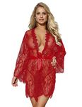 ohyeahlady Womens Sexy Lingerie Set Plus Size Babydoll Nightwear Kimono Dressing Gown Lace Robe with G-String,Belt, Size XS-6XL,Red Size UK 20-22