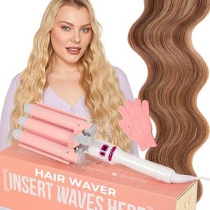 INH Hair Waver 3 Barrel | Ceramic Curling Iron for Beach Waves | Wavy Hair Curler for Fine, Thin, Thick, Long & Short Hair | Dual Voltage Deep Waver w/LED Screen & 360º Swivel Cord for Easy Styling