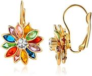 Barzel 18K Gold Plated Flower Earrings - Colorful Lotus Flower Earrings For Women - Made in Brazil