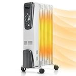 GOFLAME Electric Oil Filled Radiator Heater with Wheels, Portable Space Heater with Adjustable Thermostat, Tip-over & Overheated Protection, Energy Saving Mini Heater for Home and Office, 1500W