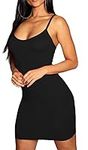 Re Tech UK Womens Ladies Plain Cami Dress Strappy Bodycon Dress Tank Tops Women Sleeveless Camisole Mini Dress Vest Tops Women UK Party Dresses for Women UK Women's Slips (UK 8-10 S/M, Black)