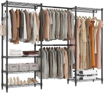 BATHWA Wardrobe Rack with Shelves Freestanding Closet Organizer Metal Heavy Duty Clothes Garment Racks with Expandable Hanging Rods Adjustable Space