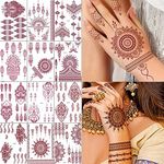 Xmasir 12 Sheets Brown Henna Tattoo Kit, Waterproof Henna Tattoo Stickers for Women Wedding Party Henna Stickers (Brown)