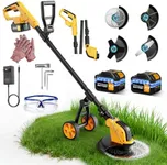 Brushless 4-in-1 Cordless Weed Wacker Edger with Wheel, 20000RPM 12'' Electric Weed Eater Battery Powered Brush Cutter, Grass Trimmer Stringless Weed Trimmer Lawn Mower Metal Blade Battery Charger