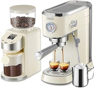 Gevi 20 Bar Compact Professional Espresso Coffee Machine with Milk Frother for Espresso, Latte and Cappuccino Burr Coffee Grinder with 35 Precise Grind Settings, Beige
