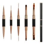 SAVITA 5 PCS Nail Brushes Set Double-Ended Metal Acrylic Dotting Art Design Pen & Painting Tools for Salon Beauty Gel Polishing Fingernail DIY at Home, black gold