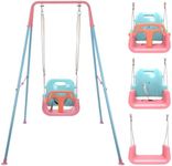TALECO Gear Toddler Swing, 3-in-1 Swing Sets for Backyard, Baby Swing Outdoor/Indoor, Toddler Swing Set Suitable for Children 6 Months and Older (Pink)