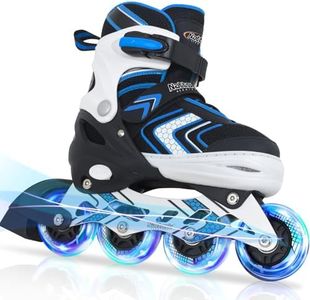 Nattork Boys Roller Skates with Full Light up Wheels, Adjustable Beginner Inline Skates for Boys Big Kids, Blue, Kids Size 1-4 1 2 3 4