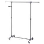 SONGMICS Adjustable Garment Rack, Coat Hanging Rail, Clothes Stand with Wheels, Stainless Steel Clad Pipe, Additional Coat Hook, Grey LLR01G,(87-150) x 44 x (97-165) cm