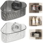 PVZXR Suction Cup Sink Corner Rack, 2026 New Sink Organizer Rack for Kitchen for Sponges, Scrubbers, Sink Corner Drain Box,with Adhesive Suction Cup Mount (Clear + Gray)