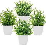 Bafenli 4 Pack Mini Artificial Plants Greenery Potted Plastic Fake Plants for Home Bathroom Office Table Decor