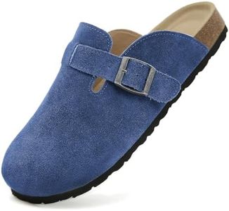 Dumalum Clogs for Women Mens Suede Leather Slip on Shoes Cork Footbed Mules Sandals with Arch Support Unisex Slippers Navy Blue