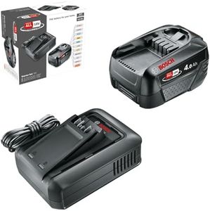 Bosch batteria e caricabatteria rapido Starter Set 18V (1 batteria al litio da 4,0 Ah; 1 caricabatteria rapido; POWER FOR ALL 18V Alliance)
