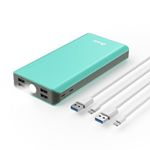 BONAI Portable Charger, 30000mAh Capacity External Battery Pack with Flashlight & 4-USB Outputs & Dual Inputs & 2 8-Pin Cables, Power Bank Fast Charging for iPhone Samsung Android Phone iPad etc-Green