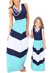 YMING Womens Family O Neck Maxi Dress Striped Dresses Casual High Waist Dresses Beach Dress Blue 3XL