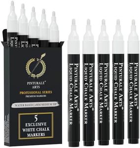 Pinturale Arts Rotuladores Tiza Liquida Blancos | Set 5 Rotuladores Cristal Borrable | Punta 2mm | Para Ventanas, Pizarra, Borrado Fácil En Seco