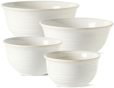 Hasense Porcelain Mixing Bowls, 2.8/2.1/1.0/0.5 Qt, Handmade Large Salad Serving Bowls for Kitchen, Deep Nesting Dishes for Cooking and Baking, Microwave Dishwasher Safe, Clay-Infused White