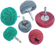 Hiqalty 6PCS Non Woven Abrasive Buffing Polishing Wheel Drill Attachment Set,Scouring Pads Power Scrubber Cleaning Kit, Power-Operated Abrasive Wheels（ Green red Gray) 1/4” Shank