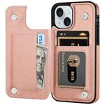 Aoksow Wallet Case for iPhone 15, Soft PU Leather Case for iPhone 15 with Card Holder Kickstand Slim Flip Cover Case for iPhone 15 6.1 Inch (Rose Gold)