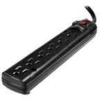 Weltron 6 Outlet Black Surge Protector Power Strip, Wall Mount, 750 Joules, Short 3 ft Cord Cable