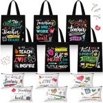 Blosssound 12 Pcs Teacher Appreciation Gift for Women Teacher Canvas Tote Bag Thank You Teacher Cosmetic Makeup Bag(Dark)