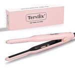Terviiix 3/10" Small Flat Iron, Pencil Flat Iron for Short Hair, Pixie Cut and Bangs, Ceramic Mini Hair Straightener for Edges with LCD Display, Tiny Hair Straightener with Auto Shut Off, Light Pink