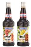 Manama Ice Tea Lime and Peach Fruit Flavoured Syrups, Pack of 2, 750ML Each