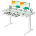 FEZIBO 120 * 60cm Electric Standing Desk with Drawers, Whole-Piece Glass Adjustable Height Desk, One-Piece Quick Install Adjustable Sit Stand Desk, White