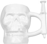 Fairly Odd Novelties FON-10235 Skull With Syringe Handle Ceramic Coffee Mug 11 oz, White