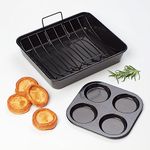 Tala Performance Roaster with Rack and Free Large Yorkshire Pan, Professional Gauge Carbon Steel with Eclipse Premium Non-Stick Coating, Ideal for all Cooking and Roasting, Black, 38cm x 32 x 7.5cm