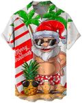 Hardaddy Men's Vintage Christmas Bowling Shirts Santa Claus Short Sleeve Button Down Printed Casual Shirts, Color01, X-Large