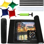 KAHEIGN Portable Jigsaw Mat, 1000/1500 /2000 Pieces Puzzles Mat Roll-Up Jigsaw Board Foldable Puzzle Saver Storage Felt Pad with 4 Sorting Trays, 3 Straps, Inflatable Tube and Pump (118CM x 80CM)