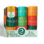 ECO SOUL Bamboo Quilted 3-Ply | 12 Double Rolls = 24 Regular Rolls | Bamboo Toilet Paper | 300 Sheets/Roll | Ultra Soft | Non-Allergenic & Sustainable Loo Rolls | 7,200 Large Sheets | FSC Certified