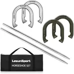 LesunSport Heavy-Duty Horseshoe Outside Game Set with 4 Forged Steel Horseshoes，2 Steel Stakes and 1 Carrying Bag,Regulation Size Horseshoes Game Set for Outdoor Lawn, Beach, Backyard