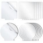 12 Pcs Acrylic Sheet Clear Cast for LED Light Base Transparent 2 mm Acrylic Blanks Thick Panel Board with Protective Film for LED Light Base Table Sign DIY Display Stand Project, Rectangle and Round