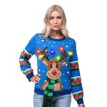 JOYIN LED Light Up Reindeer Ugly Womens Christmas Jumper Built-in Light Bulbs Blue Xmas Sweater Top (M)