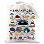 BWWKTOP Shark Face Canvas Tote Bag Shark Lovers Gifts Shark Reusable Grocery Bags Shark Merchandise, Shark Face, Large, Fit