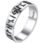 Mens Ring 925 Sterling Silver Norid Viking Amulet Band Rings 5MM Polishing Norse Runes Thumb Ring for Father Husband Size Z+1