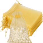 DMS RETAIL Return Gift Favors Organza Bags Shagun Potli Bags Wedding Party Favors Jewellery Packing Pouch Dry Fruit Pouch Sheer Candy Pouches Net Tissue Bags 16X23 CMS PACK OF 10 (GOLDEN)