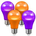 LOHAS Orange Purple LED Light Bulbs, 9W (60W Equivalent) A19 Orange Purple Colored Light Bulb, E26 Base, for Halloween Christmas Home Holiday Lighting Party Wedding Bar Mood Decor Not-Dimmable, 4 Pack