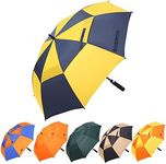 Doubwell Golf Umbrella 54/68 Inch Automatic Large Windproof Umbrella Oversized Stick Rain Umbrella For Man and Woman Can Shade For Golfer And Family (Yellow/Dark Blue, 54 Inch)