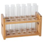 Lily's Home Bamboo Test Tube Vial Shot Glasses Holder Rack, Great as Pen Stand, Made from Bamboo with Built-In Handle, Rack Only, Glass Tubes NOT Included, 12 Tube Capacity (22 mm Holes)