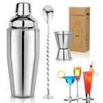 Cocktail Shaker Set Martini Shaker Set Bartender Set with Margarita Mixer Drink Shaker, Measuring Jigger and Mixing Spoon - Professional 18/8 Stainless Steel Bar Tools for Mixed Drinks, Silver