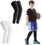 Kid Leg Sleeve 2 Pairs, Long Compression Leg Sleeve for Youth Boy Girl Basketball Soccer Football Black & White