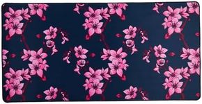 Pink Blossoms 31.5” x 15.5” Navy Desk Mat