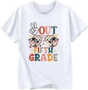 YZMI 5th Grade Graduation Shirt Boys Girls Peace Out Fifth Grade Tshirt Kids Last Day of School Graduation Gifts White 10-11T