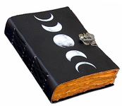 Grimoire Moon Phases Spell Book Of Shadows Journal, Witchcraft Supplies, Leather Bound Journal, Vintage Journal, Charmed Book Of Shadows, Vintage Notebook, Diary, Book Journal 7x5 In 200 Pages (White) (7X5, MOON1)