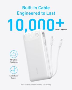 Anker 20,000mAh Power Bank – 87W Fast Charging, Built-in USB-C Cable